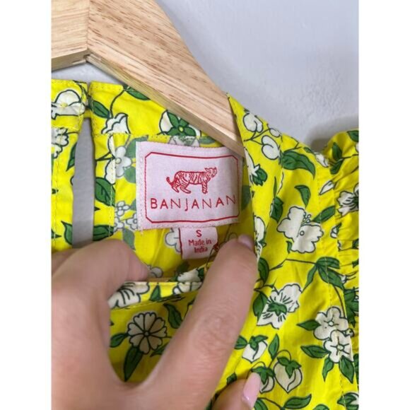 NEW vBanjanan Audrey Floral Cotton Poplin Flutter Sleeve Tie Mini Dress Yellow - Picture 5 of 7